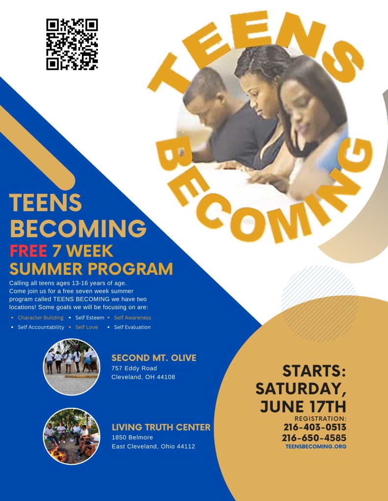 Flyer Teens Becoming Summer Program starting June 17, 2023 for seven weeks